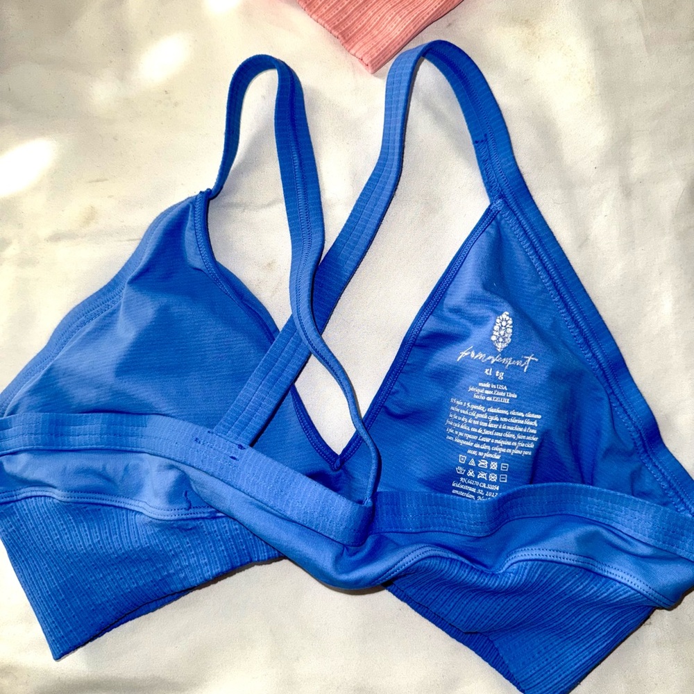 Free People Movement NWOT Wireless Blue Triangle Bralette w/Cross-Back Straps